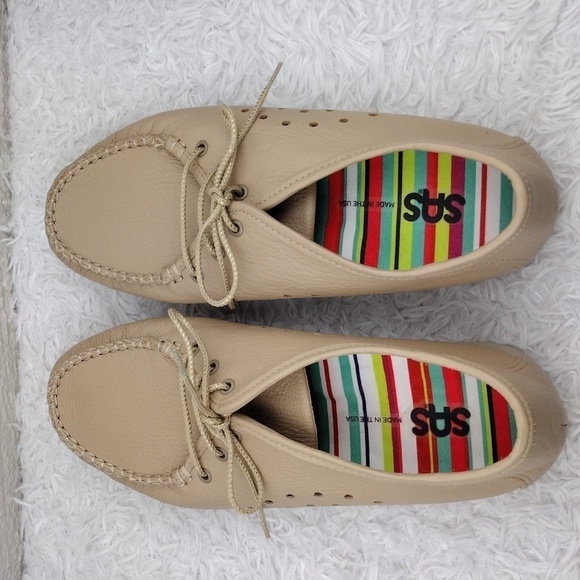 SAS Breezy Latte Leather Upper Round Toe Lace Up Moccasin Style Comfort Shoe - Picture 5 of 16